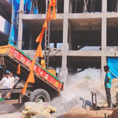 unloading concrete from tractor rcc slab